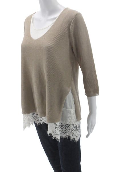 Bianca Women Beige V-Neck 3/4 Sleeve Tunic Viscose Blend Boho Size 8