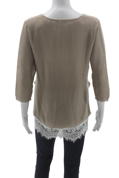 Bianca Women Beige V-Neck 3/4 Sleeve Tunic Viscose Blend Boho Size 8