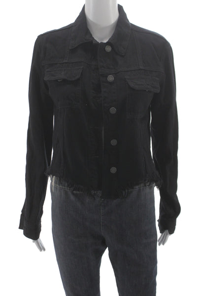 Hidden Women Grunge Collared Long Sleeve Black Solid Button Jacket Size S