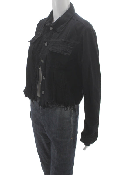 Hidden Women Grunge Collared Long Sleeve Black Solid Button Jacket Size S