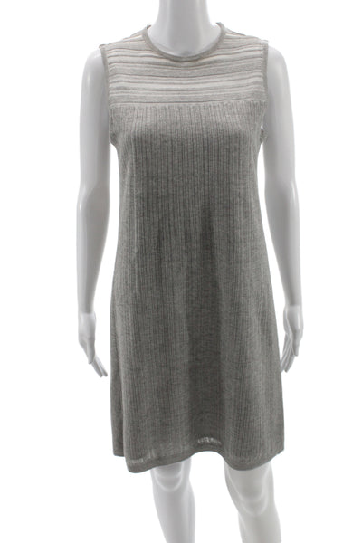 Magaschoni Women Shift Sweater Dress Gray Striped Crew Neck Sleeveless Size S