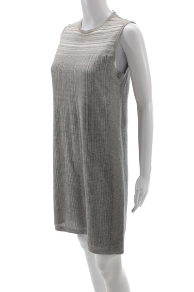 Magaschoni Women Shift Sweater Dress Gray Striped Crew Neck Sleeveless Size S