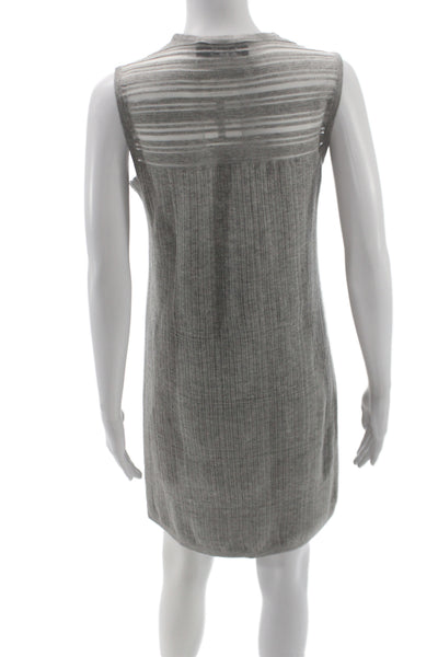Magaschoni Women Shift Sweater Dress Gray Striped Crew Neck Sleeveless Size S