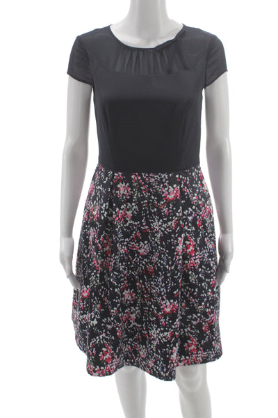 COMMA Womens Fit & Flare Floral Black Button Short Sleeve Dress Size 36