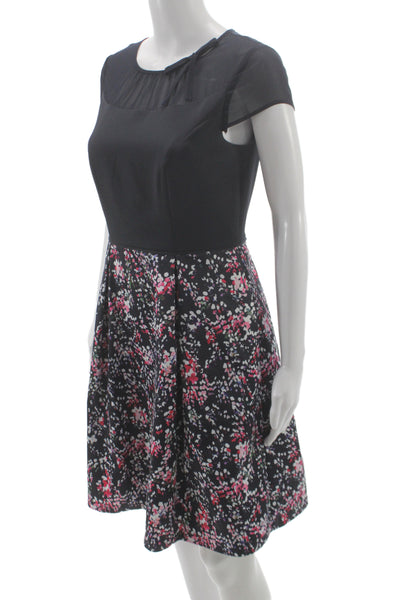 COMMA Womens Fit & Flare Floral Black Button Short Sleeve Dress Size 36