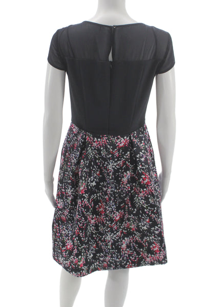 COMMA Womens Fit & Flare Floral Black Button Short Sleeve Dress Size 36