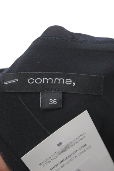 COMMA Womens Fit & Flare Floral Black Button Short Sleeve Dress Size 36