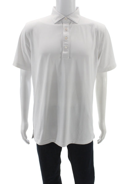 Peter Millar Men Point Collar Short Sleeve White Polo Size L