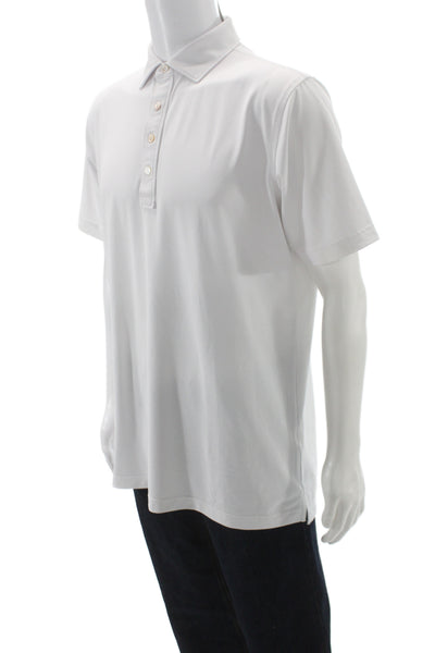 Peter Millar Men Point Collar Short Sleeve White Polo Size L