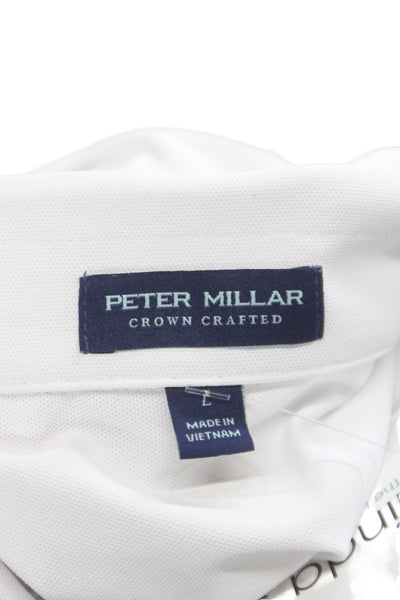 Peter Millar Men Point Collar Short Sleeve White Polo Size L