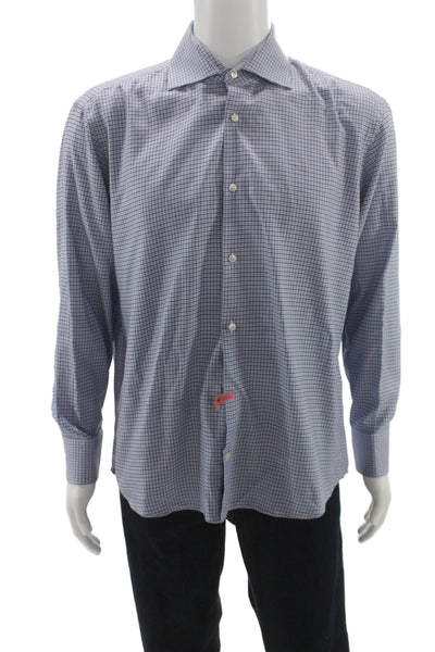 Boss Hugo Boss Mens Spread Collar Blue Check Cotton Dress Shirt Size 16