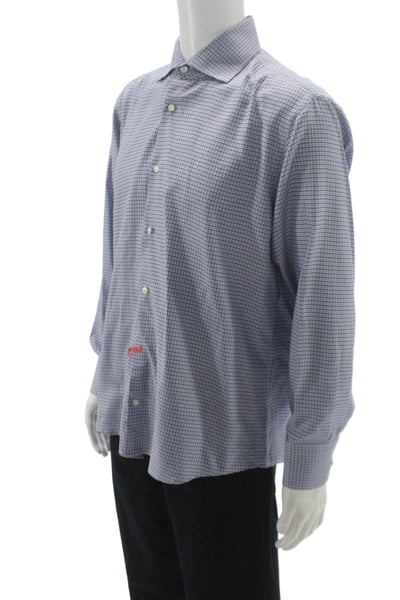 Boss Hugo Boss Mens Spread Collar Blue Check Cotton Dress Shirt Size 16