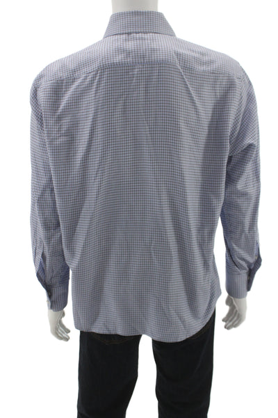 Boss Hugo Boss Mens Spread Collar Blue Check Cotton Dress Shirt Size 16