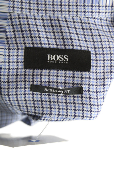 Boss Hugo Boss Mens Spread Collar Blue Check Cotton Dress Shirt Size 16