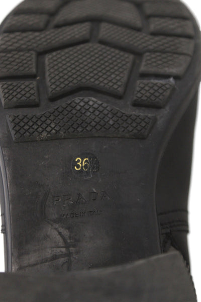 Prada Womens Leather Double Buckle Detail Midi Boots Shoes Black Size 6.5