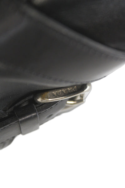 Prada Womens Leather Double Buckle Detail Midi Boots Shoes Black Size 6.5