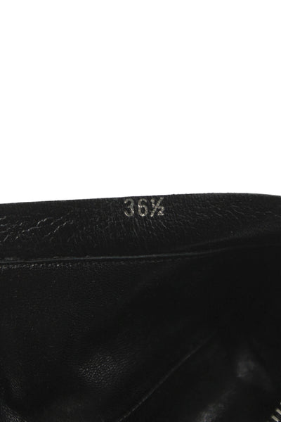 Prada Womens Leather Double Buckle Detail Midi Boots Shoes Black Size 6.5