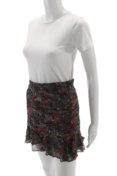 Veronica Beard Women Flare Mini Skirt Black Floral 100% Polyester Size 0
