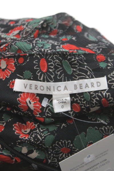Veronica Beard Women Flare Mini Skirt Black Floral 100% Polyester Size 0