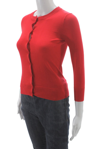 J Crew Womens Cardigan Red 100% Cotton Crew Neck 3/4 Sleeve Button Size XS