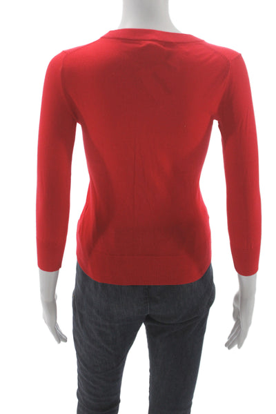 J Crew Womens Cardigan Red 100% Cotton Crew Neck 3/4 Sleeve Button Size XS