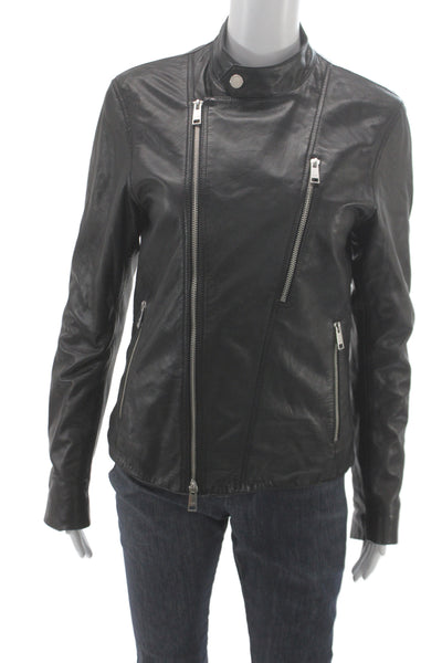 Armani Exchange Women Biker Motorcycle Jacket Black Button High Neck Size 0X