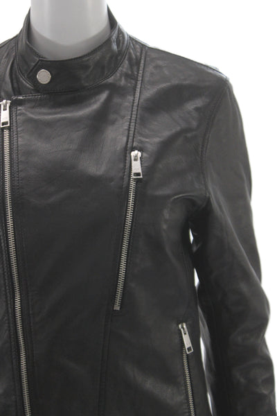 Armani Exchange Women Biker Motorcycle Jacket Black Button High Neck Size 0X