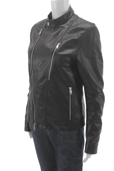 Armani Exchange Women Biker Motorcycle Jacket Black Button High Neck Size 0X
