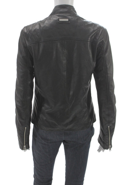 Armani Exchange Women Biker Motorcycle Jacket Black Button High Neck Size 0X