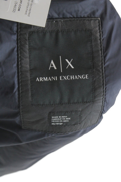 Armani Exchange Women Biker Motorcycle Jacket Black Button High Neck Size 0X
