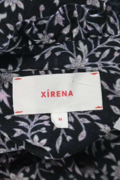 Xirena Women Black Floral V-Neck Bohemian Cotton Blouse 3/4 Sleeve Size M