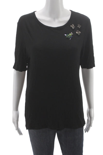 Tory Burch Women Basic T-Shirt Black Short Sleeve Round Neck Designer Size L
