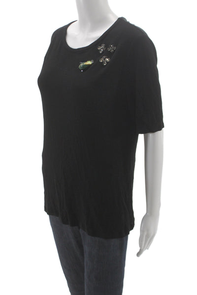 Tory Burch Women Basic T-Shirt Black Short Sleeve Round Neck Designer Size L