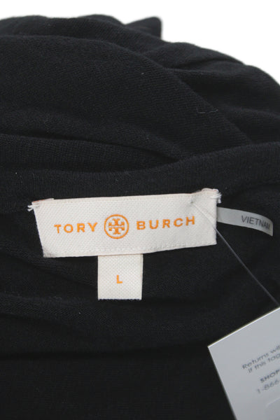 Tory Burch Women Basic T-Shirt Black Short Sleeve Round Neck Designer Size L