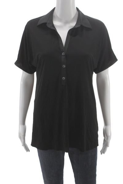 Peter Cohen Women Basic Collared Black Short-Sleeve Button-Up Size L
