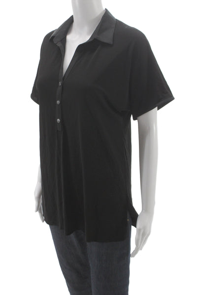 Peter Cohen Women Basic Collared Black Short-Sleeve Button-Up Size L
