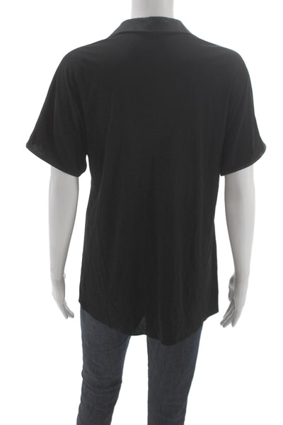 Peter Cohen Women Basic Collared Black Short-Sleeve Button-Up Size L