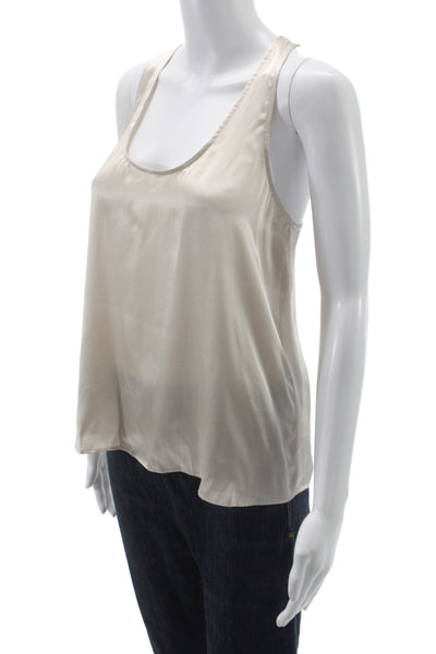 Cami Women Camisole Beige 100% Silk Round Neck Sleeveless Designer Size XS