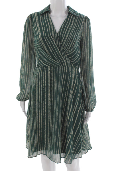 DKNY Womens Wrap Shirt Dress Collared Long Sleeve Midi Green Polyester Size 4