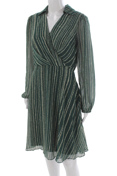 DKNY Womens Wrap Shirt Dress Collared Long Sleeve Midi Green Polyester Size 4