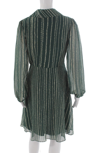 DKNY Womens Wrap Shirt Dress Collared Long Sleeve Midi Green Polyester Size 4