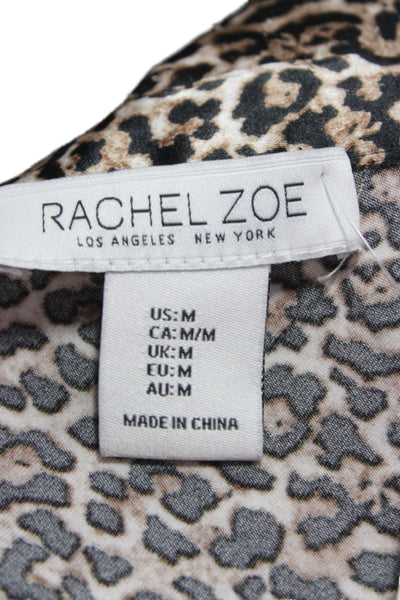 Rachel Zoe Women Cropped Leopard Button Up Collared Long Sleeve Blouse Size M