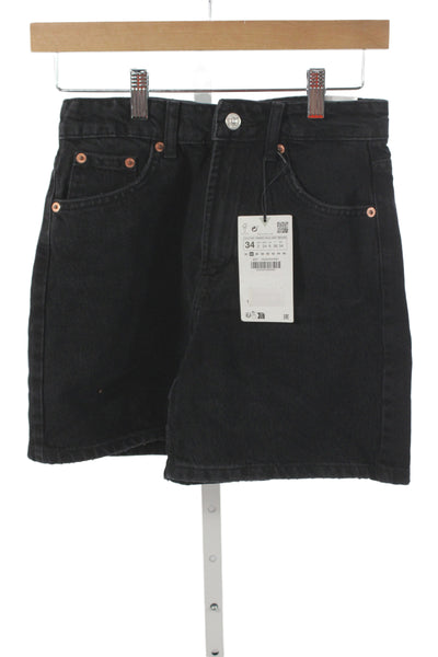 Zara Unisex Black Bermuda Shorts Button Cotton Lyocell Size 20