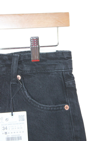 Zara Unisex Black Bermuda Shorts Button Cotton Lyocell Size 20