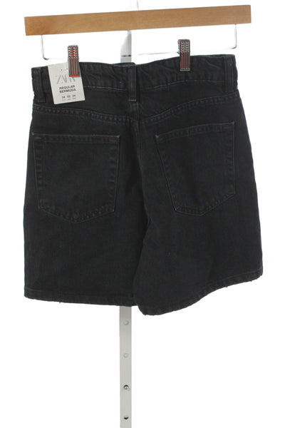 Zara Unisex Black Bermuda Shorts Button Cotton Lyocell Size 20
