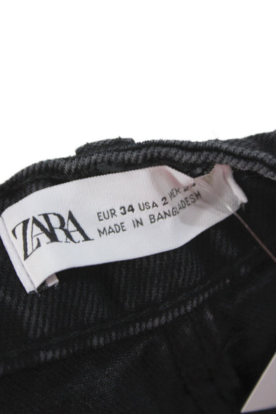 Zara Unisex Black Bermuda Shorts Button Cotton Lyocell Size 20