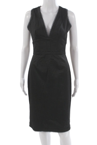 Flavio Castellani Women Sheath Dress Black V-Neck Sleeveless Zip Size 40