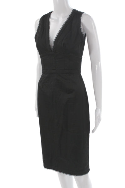 Flavio Castellani Women Sheath Dress Black V-Neck Sleeveless Zip Size 40