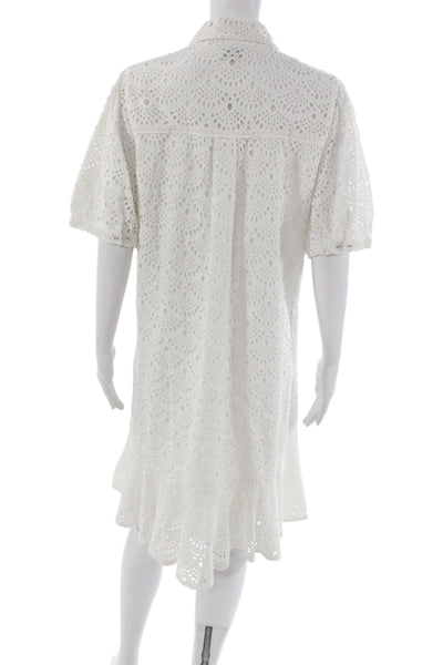 Tanya Taylor Womens Shirt Dress White Silk Collared Button Knee Length Size 14