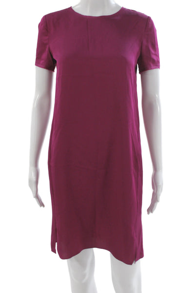 Theory Womens Purple Silk Shift Dress Knee Length Short Sleeve Petite Size XS